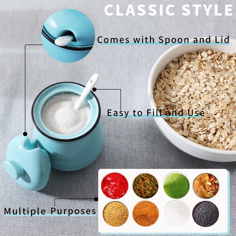 HAOTOP Porcelain Salt Bowl with Lid and Spoon Ceramic Sugar Bowl 12oz (Turquoise) - Image 5