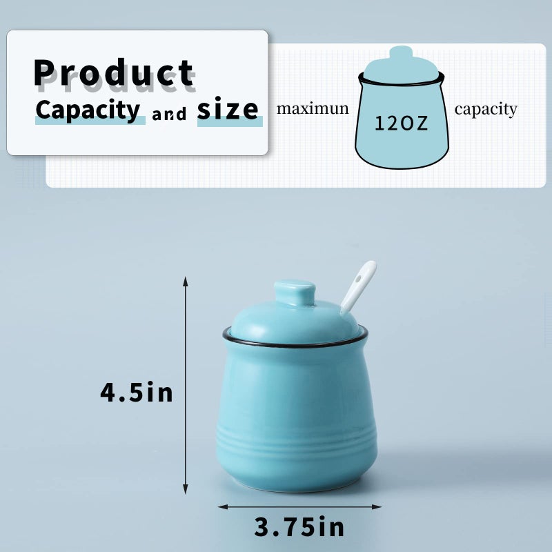 HAOTOP Porcelain Salt Bowl with Lid and Spoon Ceramic Sugar Bowl 12oz (Turquoise) - Image 4