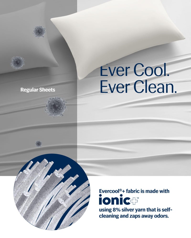 REST® Evercool®+ Cooling Sheet Set, King Size, Arctic White, Breathable Bed Sheets for Hot Sleeper and Night Sweats, with Pillowcases, with Ionic+ Self-Cleaning Silver Yarn for Sensitive Skin, 4PCS - Image 3