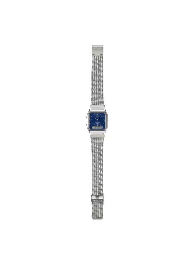 Casio Vintage Unisex Watch AQ-230EM-2ADF, 38.8mm Navy Blue Analog-Digital Dial, Chrome-Plated Resin Case & Stainless Steel Mesh Bracelet, Water-Resistant - Image 2
