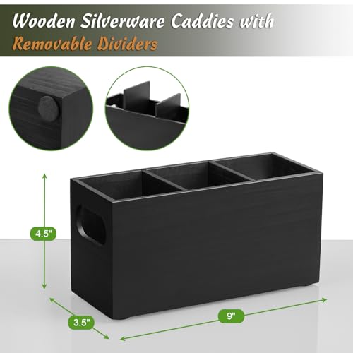 DRASTAR Silverware Holder, Wooden Utensil Caddy, Silverware Organizer Countertop, Cutlery Holder for Party, Fork Spoon Knife Organizer，Black - Image 3
