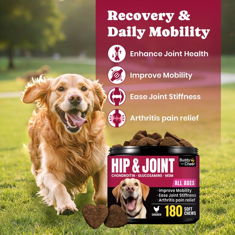 BuddyCheer Glucosamine for Dogs - Hip and Joint Supplement Chews for Senior & Large Breed, Joint Supplement for Dogs with Chondroitin, Wuffe Joint Chews for Pain Relief - 60-Day Satisfaction Guarantee - 180 Ct - Image 2