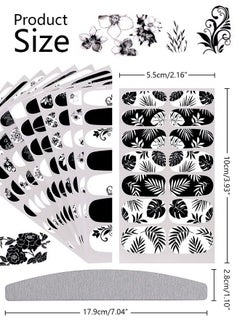EBANKU 12 Sheets Black White Nail Polish Strips Wraps Full Wrap Adhesive Nail Polish Stickers With 1 Nail File Leaves Flower Vine Pattern Nail Wrap Stickers For Women Nail Art Decorations  - Image 3