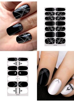 EBANKU 12 Sheets Black White Nail Polish Strips Wraps Full Wrap Adhesive Nail Polish Stickers With 1 Nail File Leaves Flower Vine Pattern Nail Wrap Stickers For Women Nail Art Decorations  - Image 5