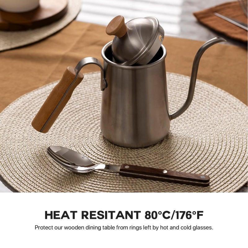 Baroyal Round Placemats Set of 4 Plastic Woven Placemats Washable Wipeable Table Mats for Dining Table Heat Resistant Non-Slip Circle Place Mats (Beige-Brown) - Image 4