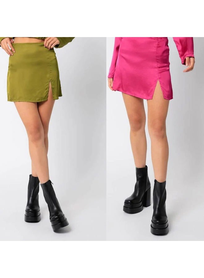 Mattiventon Platform Knee High Boots for Women Chunky Heel Square Toe Boots Side Zip Stretch Gogo Boots, A-black Pu, 8 - Image 2
