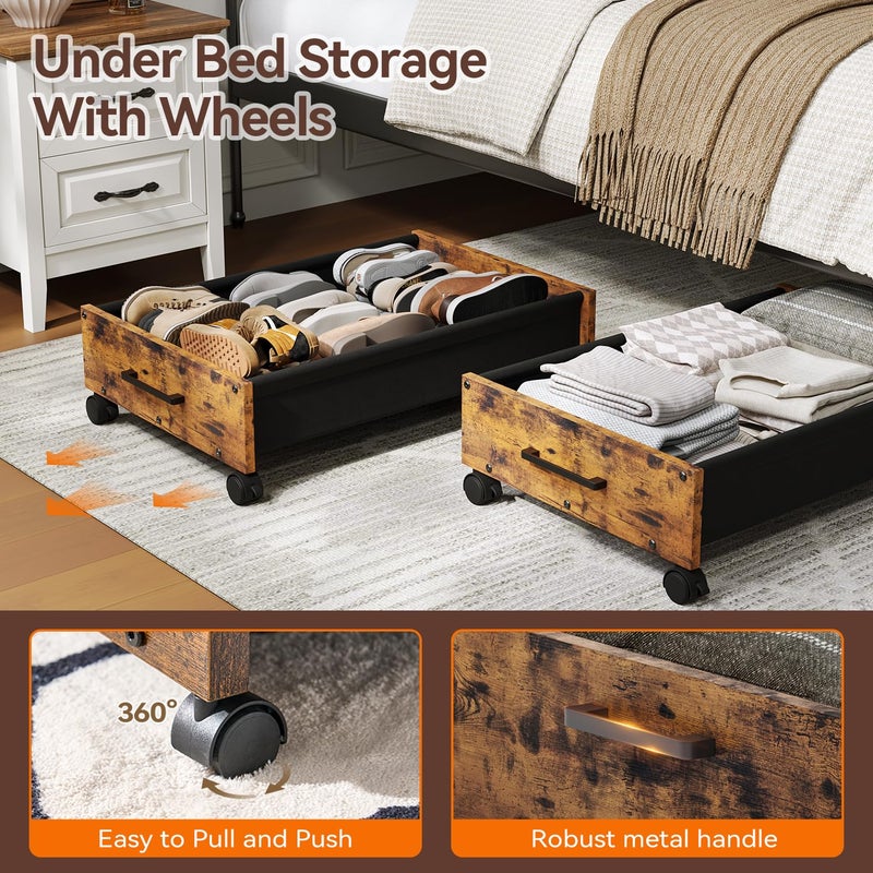 FOUCSSOMEI Under Bed Storage with Wheels, Wooden Under Bed Drawers On Wheels, Rolling Under Bed Shoe Storage, Space Saving, Rustic Brown,30L - Image 3