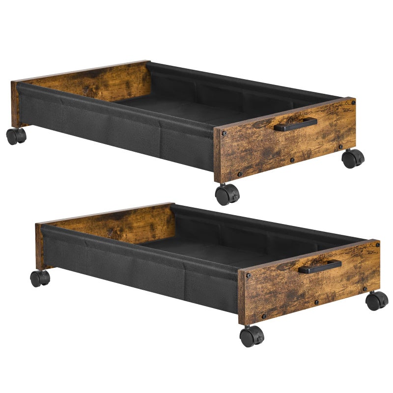 FOUCSSOMEI Under Bed Storage with Wheels, Wooden Under Bed Drawers On Wheels, Rolling Under Bed Shoe Storage, Space Saving, Rustic Brown,30L - Image 1