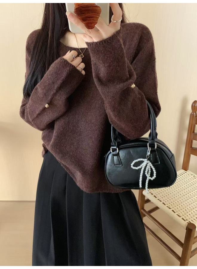 Leyuan Autumn And Winter Wear Long Sleeve Outerwear Knitwear Top High-end Sense Red Round Neck Pullover Women's Sweater Coat - Image 1