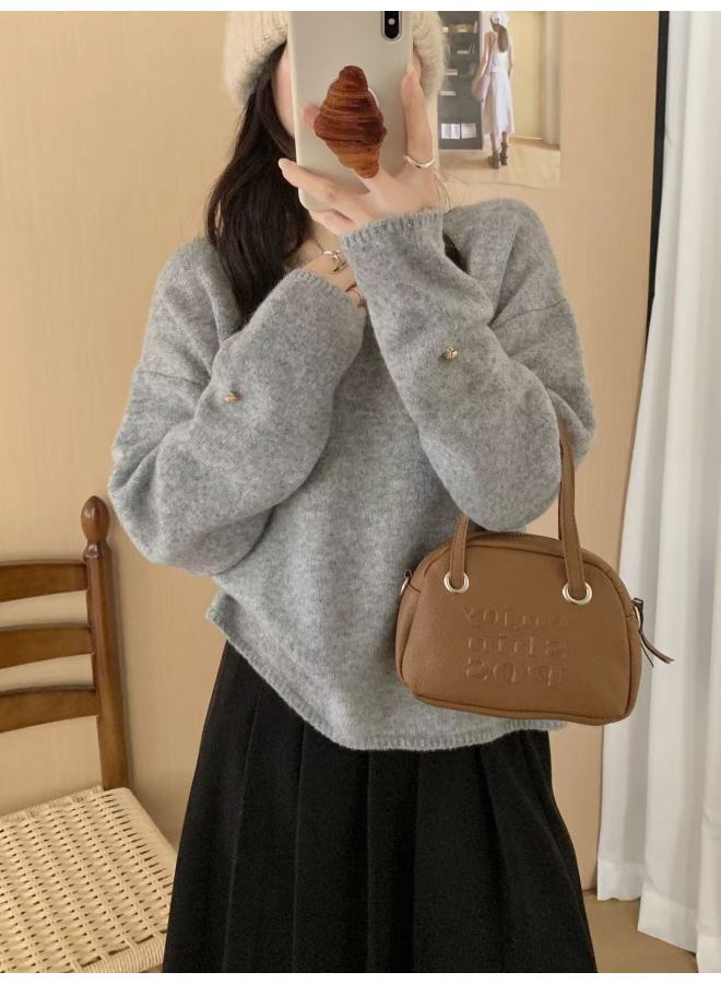 Leyuan Autumn And Winter Wear Long Sleeve Outerwear Knitwear Top High-end Sense Red Round Neck Pullover Women's Sweater Coat - Image 4