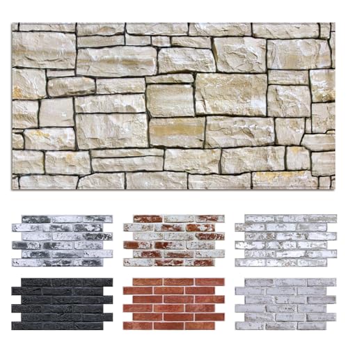 Commomy 12 pcs Faux Stone 3D Wall Panels Peel and Stick - 22.8" x 11.8" Thin & UrltraLight Stone Textured Wall Panel for Interior Tile Kitchen, Bedroom,Living Room,TV Background,RV - Image 1