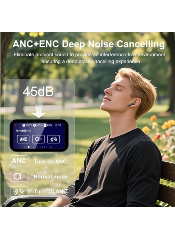 Bluetooth 5.4 Wireless Touch Screen Earbuds, ANC/ENC Noise Cancelling, 6H Playtime, HD Mic, Portable Charging Case - Image 2