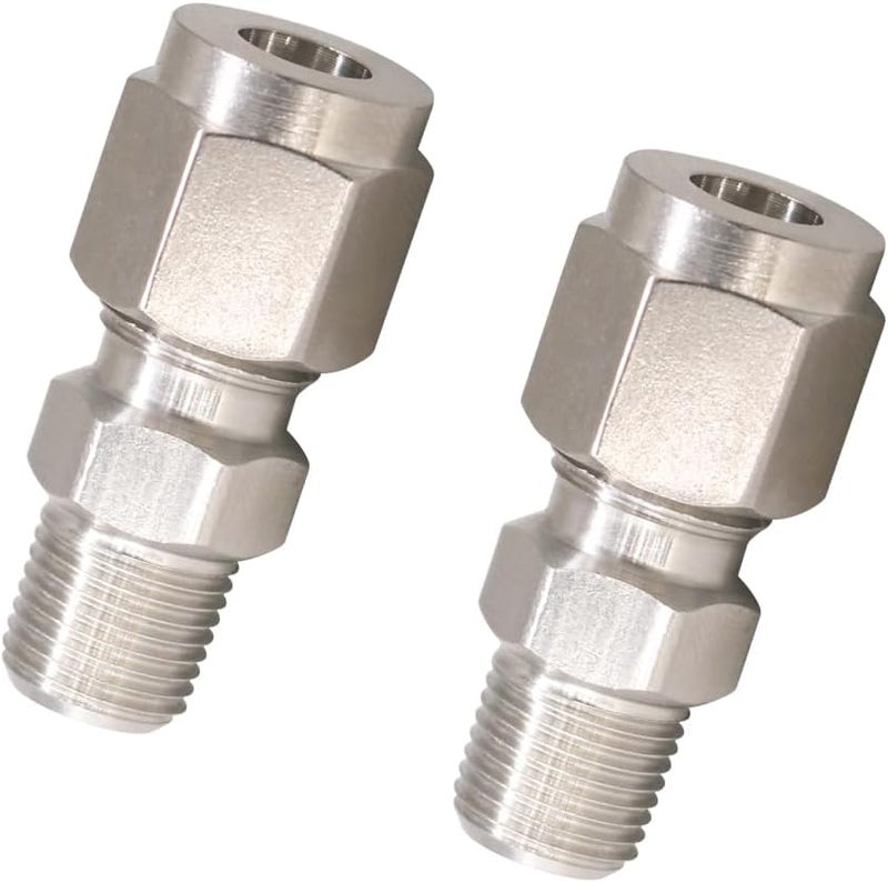 Horiznext Stainless Steel 304 Compression Fitting to connect 1/4 inch OD tube x 1/8 NPT Male thread Coupler, for brass copper stainless steel tubing (2 pcs) - Image 1