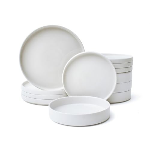 222 Fifth 12 Pieces Porcelain Dinnerware Set for 4, Elegant White Plates and Bowls Sets, Ceramic Dishes, Chip Resistant Kitchen and Dining Dish Set for Everyday Use, Microwave & Dishwasher Safe, Kaden - Image 1