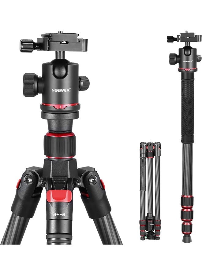 NEEWER 66"/168cm Carbon Fiber Tripod for Camera with 360° Panorama Ball Head, 1/4" Arca QR Plate, Portable Bag, Compact Travel Tripod Monopod for DSLR Video Camcorder, Max Load 26.5lb/12kg, N55C - Image 1