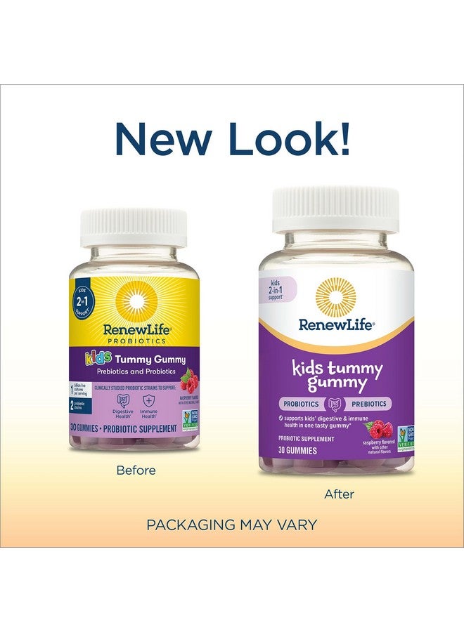 Renew Life Kids Raspberry Prebiotic and Probiotic Gummies, Daily Supplement for Digestive and Immune Health, B. Coagulans and B. Subtilis, Dairy, Soy and gluten-free, 1 Billion CFU 30 Count - Image 1