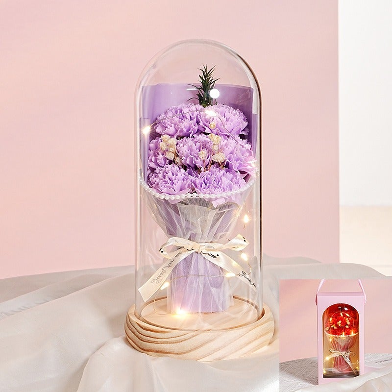 Preserved Rose Flower Gift Box with Wooden Base - 7 Roses Bouquet for Teacher's Day, Birthday & Special Occasions
