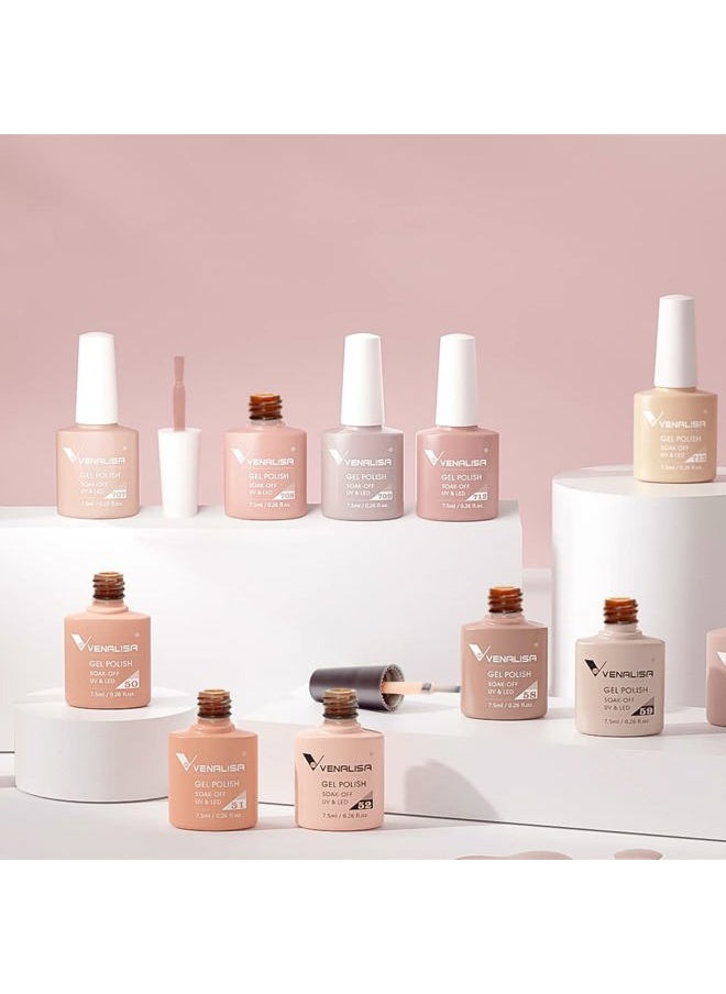 V VENALISA - VENALISA Gel Nail Polish Set - 12 Pcs 7.5ml Nude Light Pink All Seasons Skin Tones Neutral Pink Brown Gel Polish Kit, Soak Off UV LED Gel Polish Set Nail Art Salon Manicure DIY Gifts - Image 1
