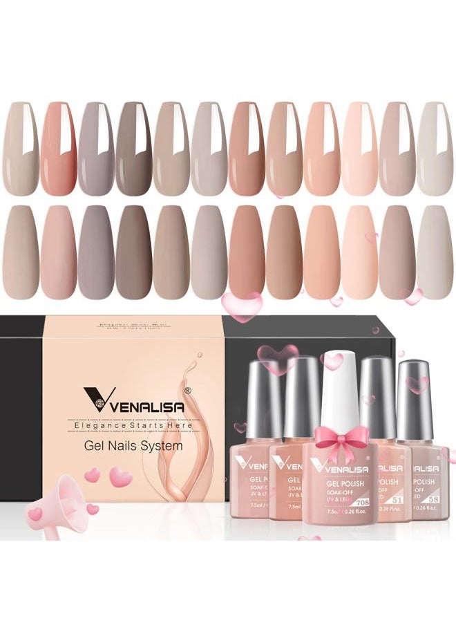 V VENALISA - VENALISA Gel Nail Polish Set - 12 Pcs 7.5ml Nude Light Pink All Seasons Skin Tones Neutral Pink Brown Gel Polish Kit, Soak Off UV LED Gel Polish Set Nail Art Salon Manicure DIY Gifts - Image 1