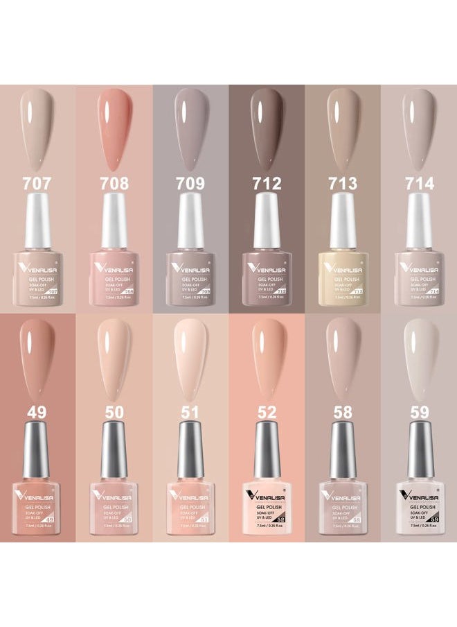 V VENALISA - VENALISA Gel Nail Polish Set - 12 Pcs 7.5ml Nude Light Pink All Seasons Skin Tones Neutral Pink Brown Gel Polish Kit, Soak Off UV LED Gel Polish Set Nail Art Salon Manicure DIY Gifts - Image 1
