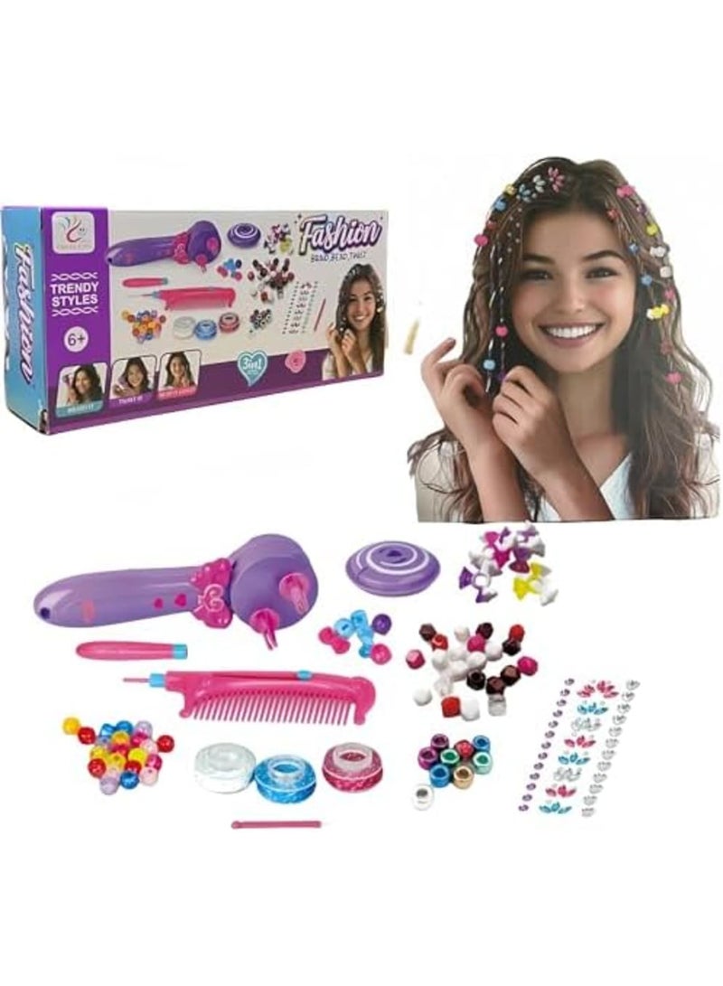 SYOSI Hair Braider for Girls, Automatic Hair Braiding Tool with Hair Beads, Ropes & Shining Stickers, Creative Styling Kit for Kids, Fun Hair Accessories for Birthday & Holiday Gifts - Image 1