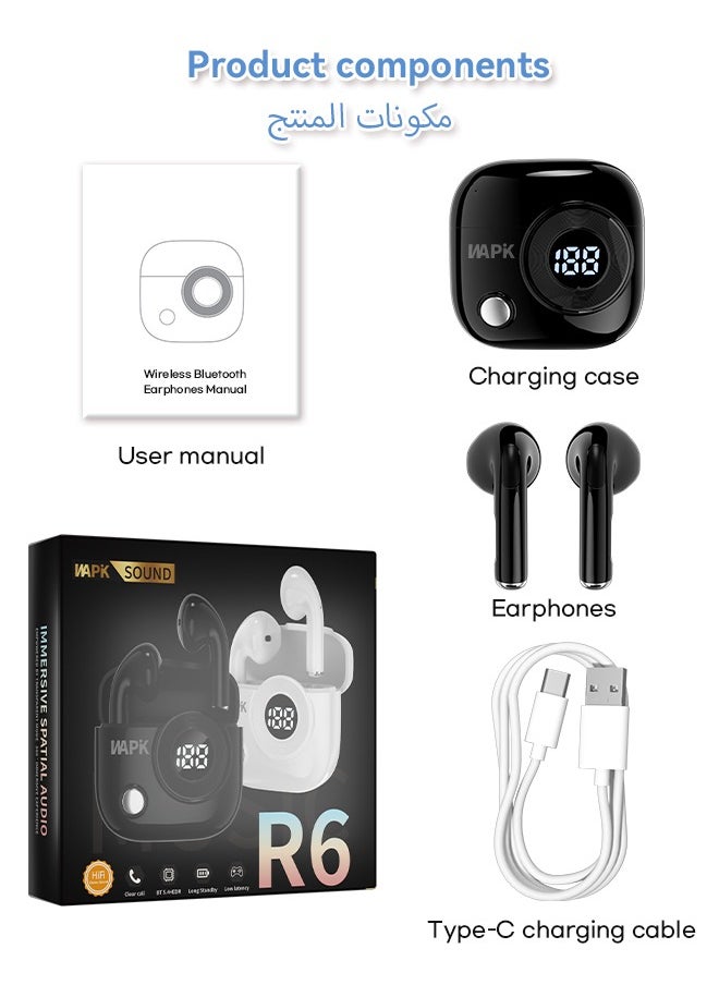 WAPIK - Korean Brand R6 True Wireless Earbuds Bluetooth 5.4, 40H Playtime, 10Min Fast Charge, ENC 4-Mic Clear Calls, Touch Control, IPX6 Waterproof, Immersive Sound, Lightweight In-Ear Headphones - Image 1