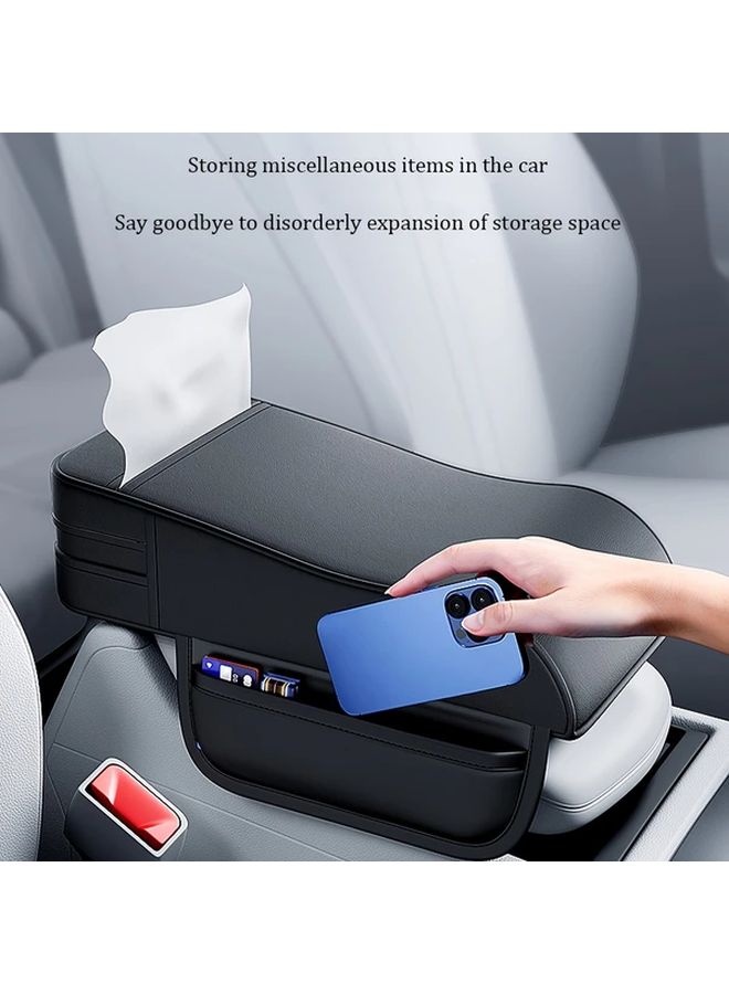 Black Universal Car Center Console Armrest Storage Box with Protective Cover Pad - Image 1
