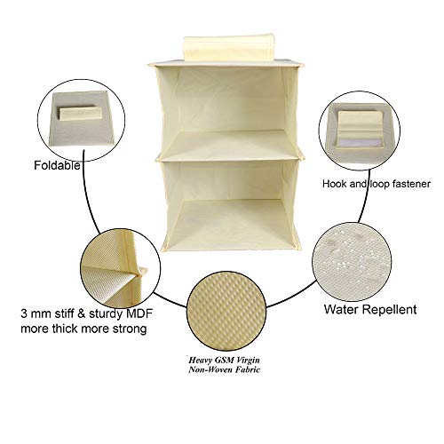 MBW Hanging Closet Organizer, Hanging Closet Organizer, Hanging Storage Shelves for Baby Room Cloth Hanging Shelves Collapsible, and Easy Mount (Pack of 1, 2 Shelves||Cream||) - Image 2