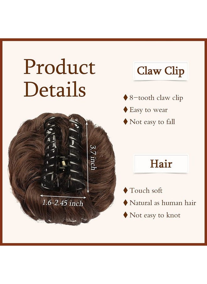 SOFEIYAN Claw Clip Messy Bun Hair Piece Wavy Curly Hair Bun Clip In Claw Chignon Ponytail Hairpieces Synthetic Tousled Updo Hair Extensions Scrunchie Hairpiece For Women, Golden Brown & Light Blonde  - Image 1