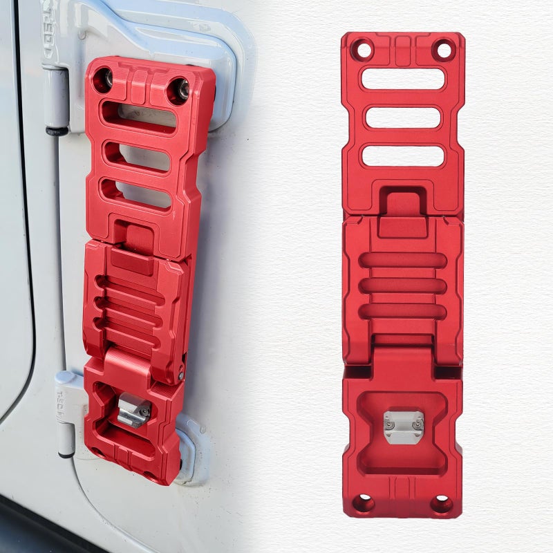 GLOBLED Side Door Hinge Foot Step Compatible with 20072024 Jeep Wrangler JK JKU JL JLU Gladiator JT Aluminum Alloy Folding Foot Pedal Door Hinge Step with Bottle Opener 1 Pack Red