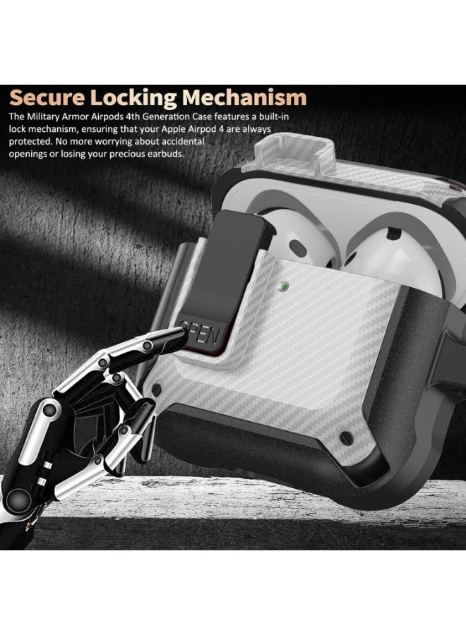 Arabest Airpods Pro 4 Case with Lock Clip, Rugged Apple Airpods Pro 4rd Generation Cover 2025 Men Women, Armor Shockproof iPod Pro3 Gen Protective Hard Shell with Carabiner&Cleaner kit - Image 2