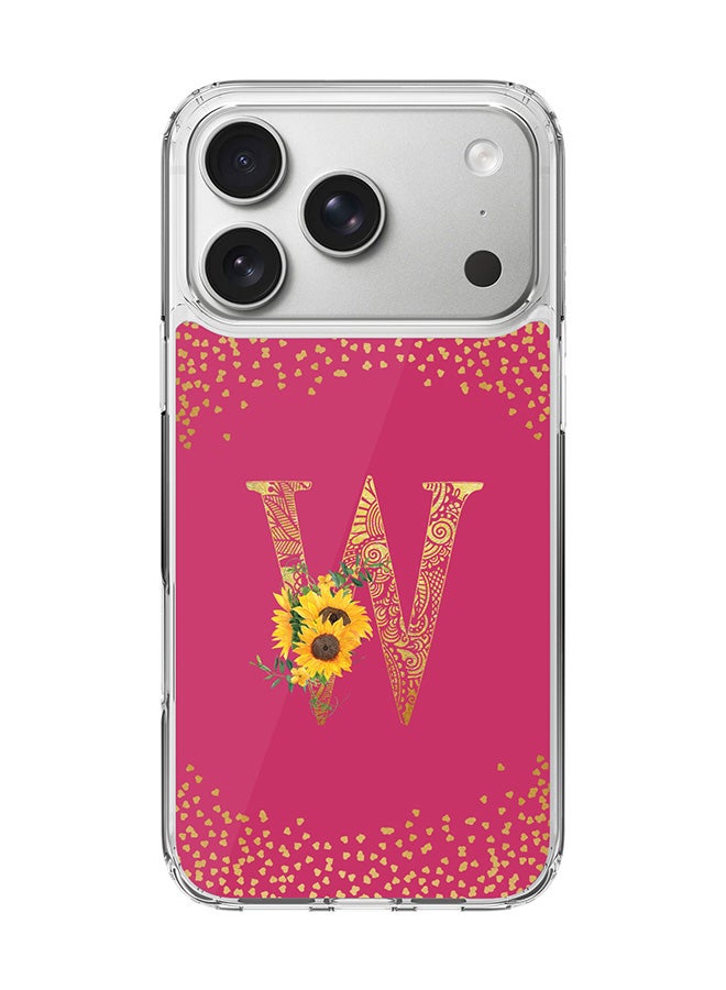 Stylizedd Classic Clear MagSafe Case for iPhone 17 Pro , Hybrid Soft Case Flexible Edges Anti Drop TPU PC Gel Thin Transparent Cover [ Designed for iPhone 17 Pro ] - Custom Monogram Initial Letter Floral Pattern Alphabet - W ( Deep Pink Rose )