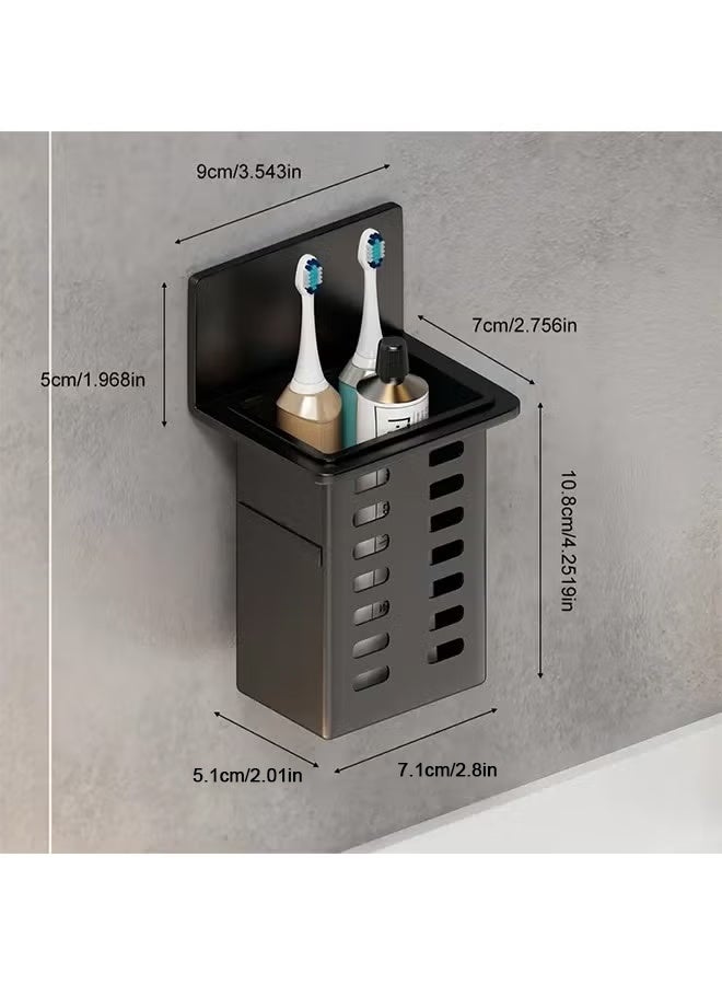 حامل فرشاة ومعجون أسنان ثلاثي القطع مثبت على الحائط، رف تخزين غرفة الغسيل القوي اللاصق، فرشاة أسنان غرفة الحمام متعددة الوظائف رف التخزين، سهل التركيب، ثقب ثقب حر، حامل فرشاة أسنان أسود - Image 4