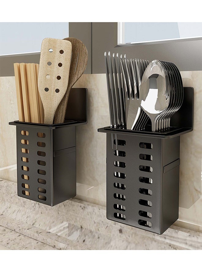 حامل فرشاة ومعجون أسنان ثلاثي القطع مثبت على الحائط، رف تخزين غرفة الغسيل القوي اللاصق، فرشاة أسنان غرفة الحمام متعددة الوظائف رف التخزين، سهل التركيب، ثقب ثقب حر، حامل فرشاة أسنان أسود - Image 2