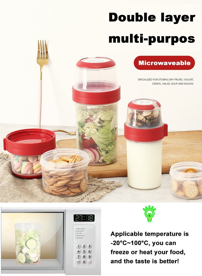 Vermaney Breakfast On The Go Cup Double Layer Leak-proof Cereal and Milk Container Portable Food Storage Container for Salad Yogurt Fruit and Nut, Microwave & Freezer Safe (310ml+560ml) - Image 4