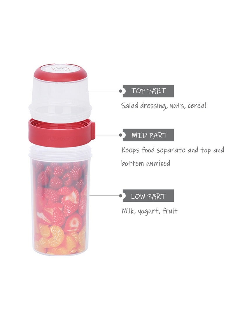 Vermaney Breakfast On The Go Cup Double Layer Leak-proof Cereal and Milk Container Portable Food Storage Container for Salad Yogurt Fruit and Nut, Microwave & Freezer Safe (310ml+560ml) - Image 3