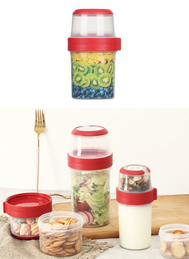 Vermaney Breakfast On The Go Cup Double Layer Leak-proof Cereal and Milk Container Portable Food Storage Container for Salad Yogurt Fruit and Nut, Microwave & Freezer Safe (310ml+560ml) - Image 1