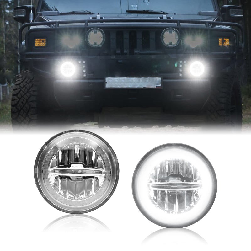 مجموعة مصابيح الضباب LED DRL النهارية البديلة لموديل 2003-2009 H2 مع حلقة هالة بيضاء