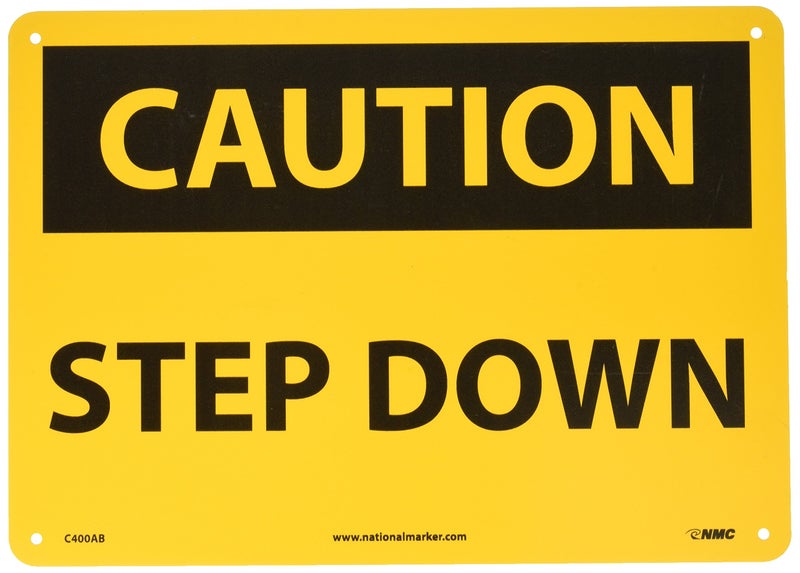 NMC C400AB CAUTION - STEP DOWN Sign - 14 in. x 10 in., Aluminum Signage with Black Text on Yellow Base - Image 3