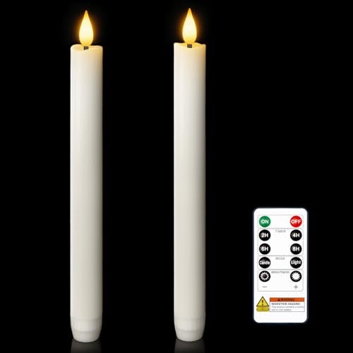 Homemory 2 Pcs White Flameless Taper Candles with Remote and Timer, Real Wax Made 9.6" Battery Operated Candle Stick Flickering, Led Taper Candles with Lifelike Flame for Indoor Home Decor - Image 1