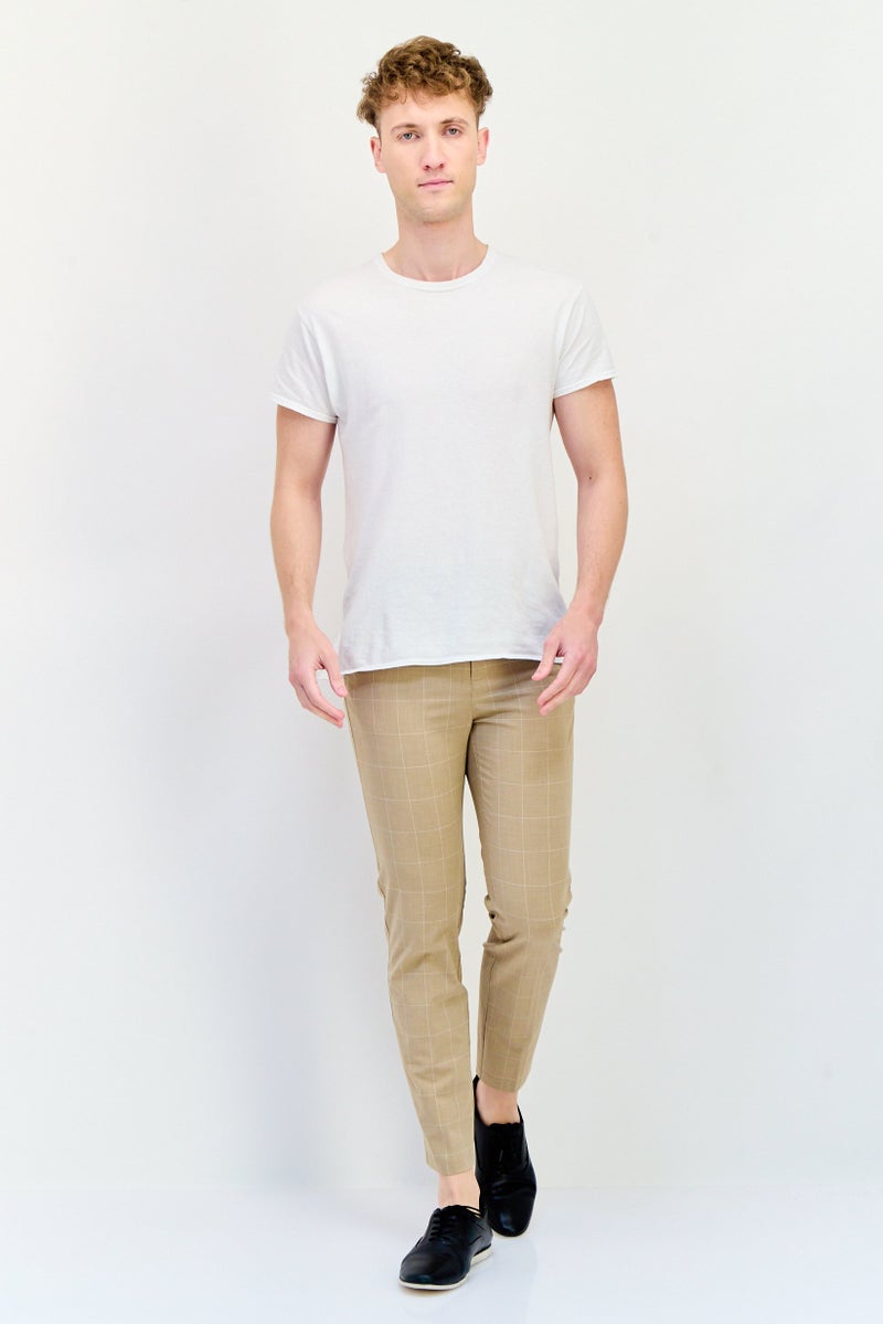 Celio سروال تشينو بيج للرجال بقصة مريحة ومطاطية مزخرف بمربعات - Image 4