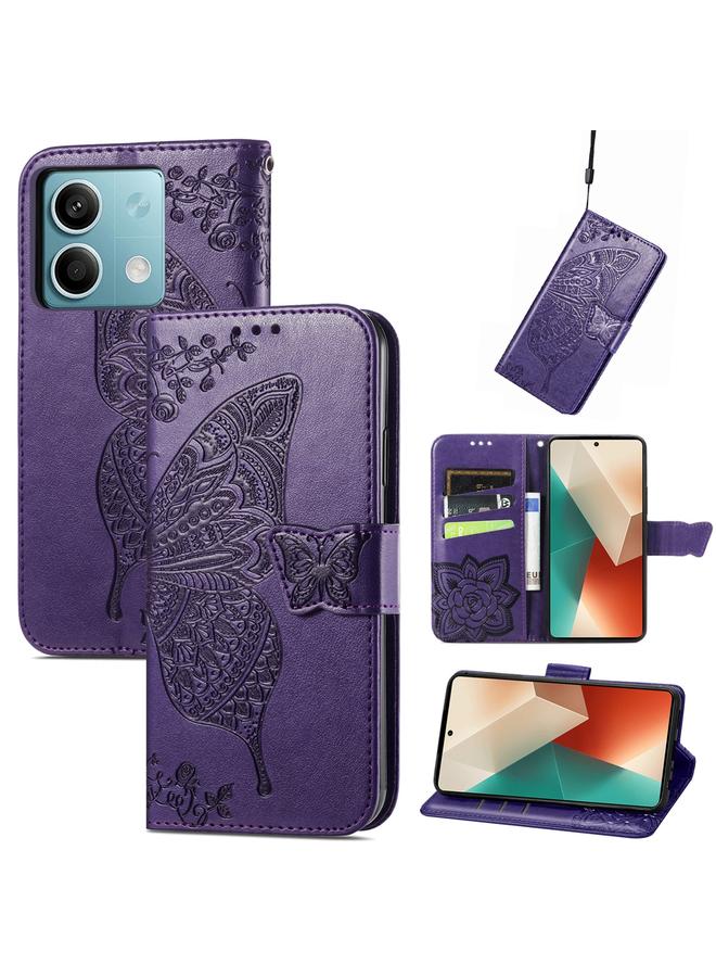 The Bros Case For Xiaomi Redmi Note 13 5G Butterfly Love Flower Embossed Leather Phone Case