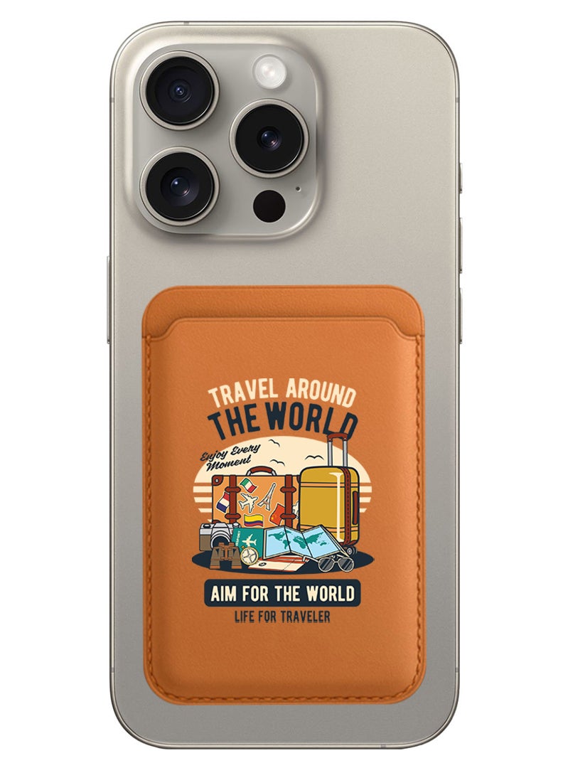 Theodor Magnetic Wallet, Compatible with MagSafe Wallet, for iPhone Wallet, for iPhone 16/15/14/13/12 Series, Not for iPhone 13/12 mini, 3 Card Holder, Vegan Leather, Brown - Aim for the world - Image 1