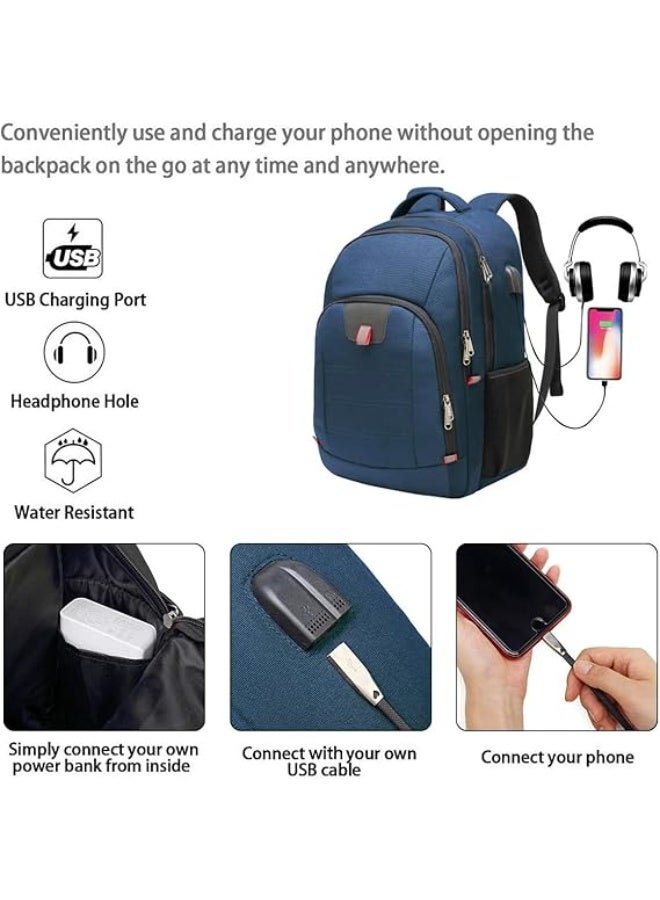 Della Gao Laptop Backpack, Extra Large Anti-Theft Business Travel Laptop Backpack Bag with USB Charging Port, Water Resistant College School Computer Rucksack Bag for Men/Women for 17 Inch Laptop and Notebook Blue - Image 3