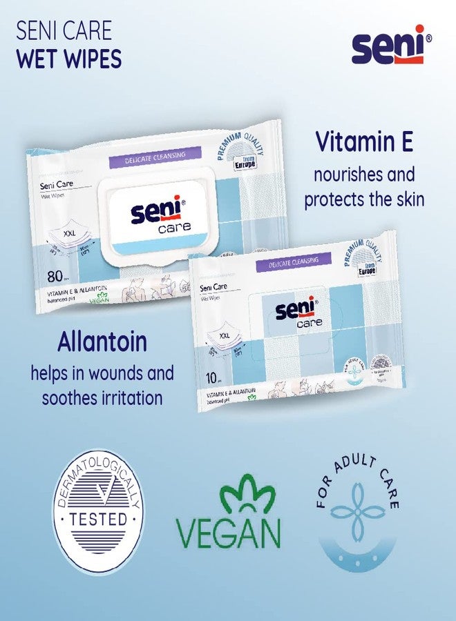 Seni Care wet wipes for Adults | for sensitive skin |with vitamin E and allantoin| nourishes skin | vegan | balanced PH | delicate |dermatologically tested | ready to use bath wipes | white | Size XXL | Pack of 4 | Total 320 Pcs - Image 3