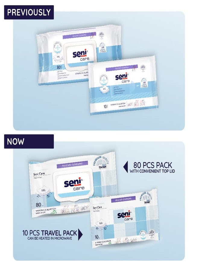 Seni Care wet wipes for Adults | for sensitive skin |with vitamin E and allantoin| nourishes skin | vegan | balanced PH | delicate |dermatologically tested | ready to use bath wipes | white | Size XXL | Pack of 4 | Total 320 Pcs - Image 2