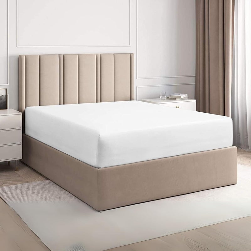 FOAM CRAFT 100% Cotton Fitted Bed Sheet - Queen Size, White, 150 x 200cm - Image 1