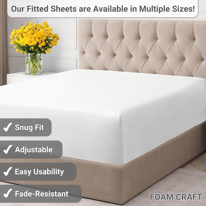 FOAM CRAFT 100% Cotton Fitted Bed Sheet - Queen Size, White, 150 x 200cm - Image 5