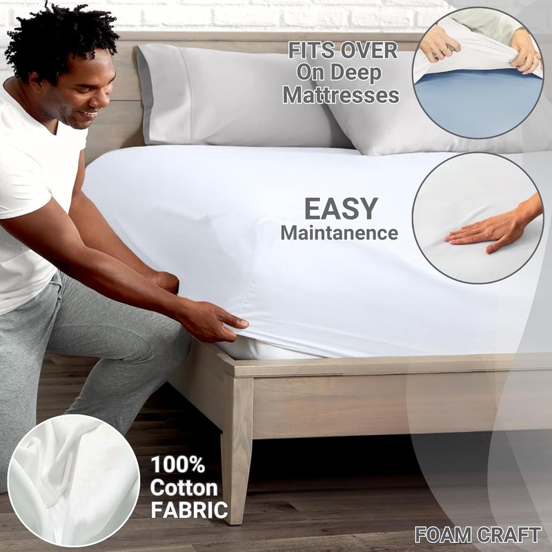 FOAM CRAFT 100% Cotton Fitted Bed Sheet - Queen Size, White, 150 x 200cm - Image 3