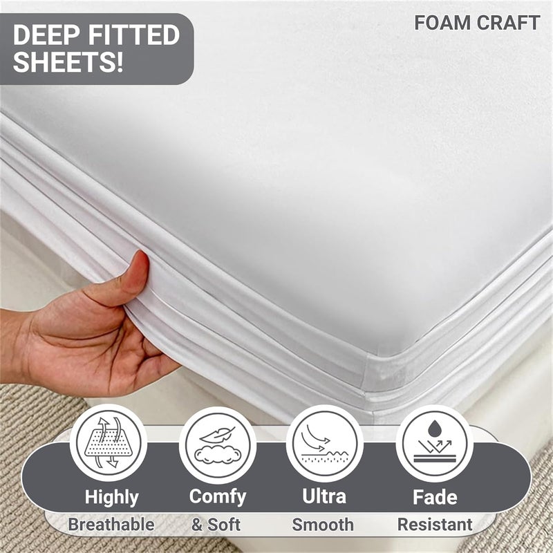 FOAM CRAFT 100% Cotton Fitted Bed Sheet - Queen Size, White, 150 x 200cm - Image 4